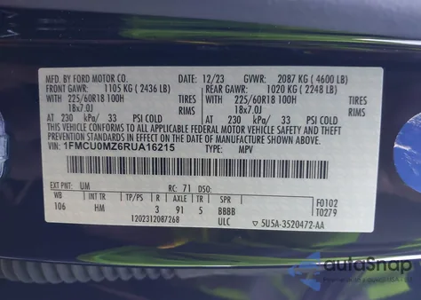 2024 Ford Escape St-Line from USA, damaged, VIN 1FMCU0MZ6RUA16215